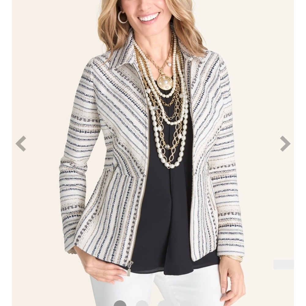 Chico's Textured Blazer in Cream and Black